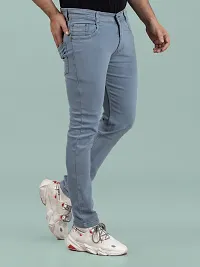 Stylish Grey Denim Solid Mid-Rise Jeans For Men-thumb2