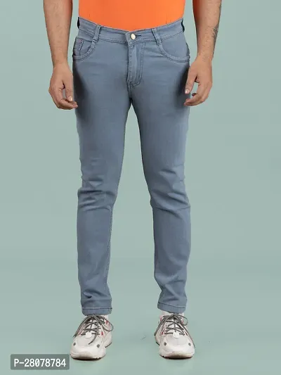 Stylish Grey Denim Solid Mid-Rise Jeans For Men-thumb5