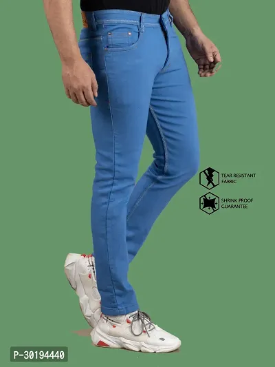 Stylish Blue Denim Solid Mid-Rise Jeans For Men-thumb3