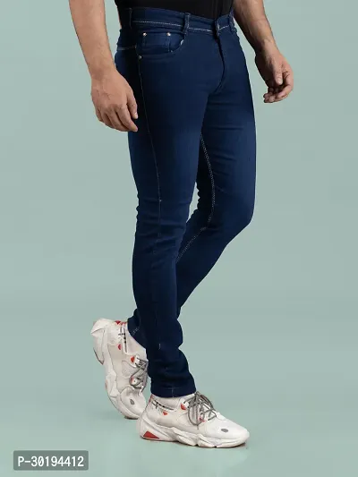 Stylish Blue Denim Faded Mid-Rise Jeans For Men-thumb3