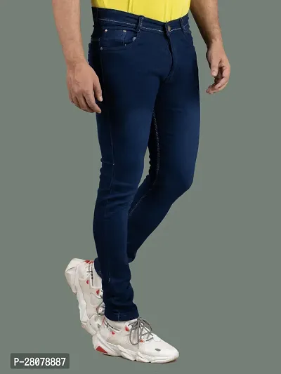 Stylish Blue Denim Solid Mid-Rise Jeans For Men-thumb2