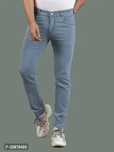 Stylish Grey Denim Solid Mid-Rise Jeans For Men-thumb4