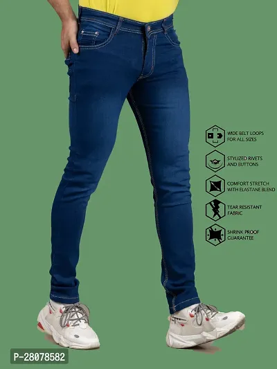 Stylish Blue Denim Solid Mid-Rise Jeans For Men-thumb3