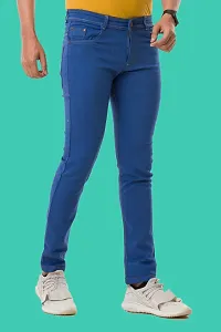 Stylish Blue Denim Solid Mid-Rise Jeans For Men-thumb2