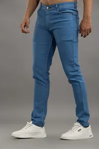 Stylish Blue Denim Solid Mid-Rise Jeans For Men-thumb1
