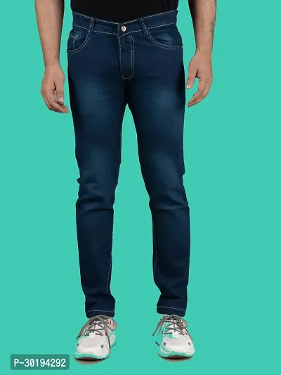 Stylish Blue Denim Faded Mid-Rise Jeans For Men-thumb3