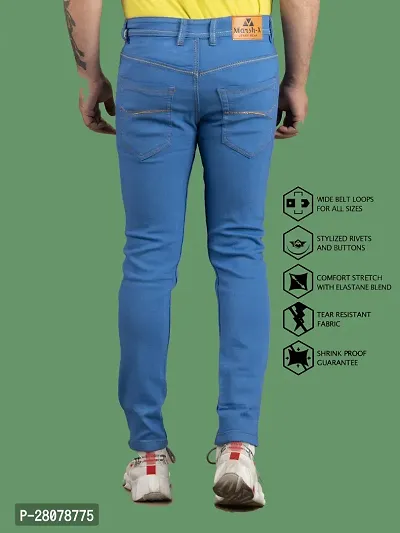 Stylish Blue Denim Solid Mid-Rise Jeans For Men-thumb2