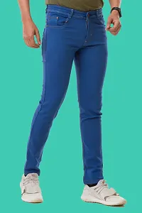 Stylish Blue Denim Solid Mid-Rise Jeans For Men-thumb1