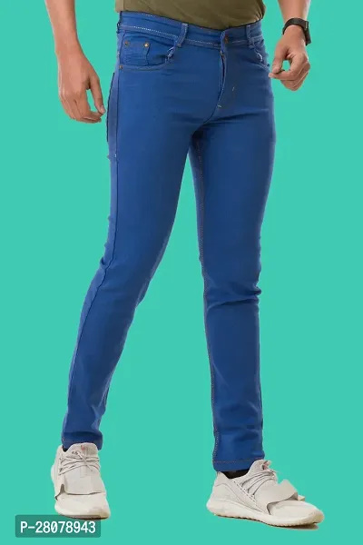 Stylish Blue Denim Solid Mid-Rise Jeans For Men-thumb2