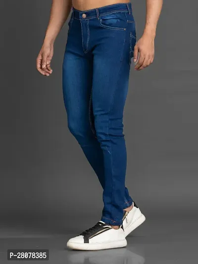 Stylish Blue Denim Solid Mid-Rise Jeans For Men-thumb4
