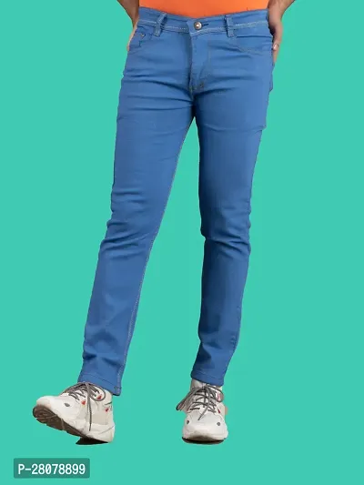 Stylish Blue Denim Solid Mid-Rise Jeans For Men-thumb3