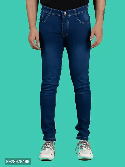 Stylish Blue Denim Solid Mid-Rise Jeans For Men-thumb5