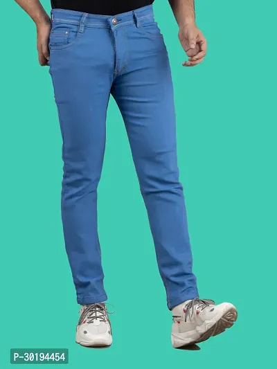 Stylish Blue Denim Solid Mid-Rise Jeans For Men-thumb3