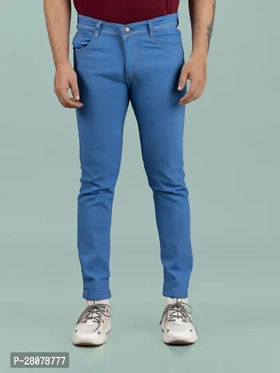 Stylish Blue Denim Solid Mid-Rise Jeans For Men