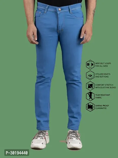 Stylish Blue Denim Solid Mid-Rise Jeans For Men-thumb4