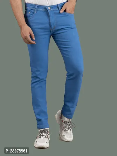 Stylish Blue Denim Solid Mid-Rise Jeans For Men-thumb3