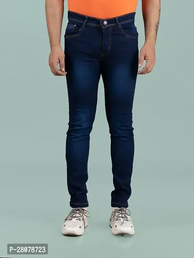 Stylish Blue Denim Solid Mid-Rise Jeans For Men-thumb4