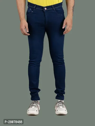 Stylish Blue Denim Solid Mid-Rise Jeans For Men-thumb4