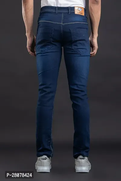 Stylish Blue Denim Solid Mid-Rise Jeans For Men-thumb2