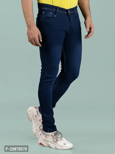 Stylish Blue Denim Solid Mid-Rise Jeans For Men-thumb2