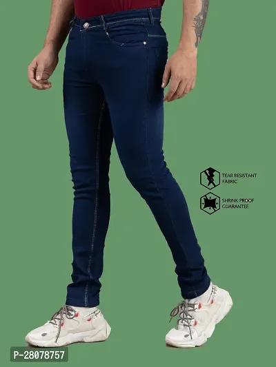 Stylish Blue Denim Solid Mid-Rise Jeans For Men