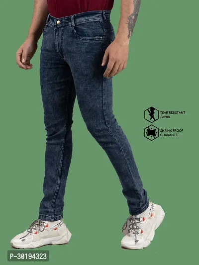 Stylish Blue Denim Faded Mid-Rise Jeans For Men-thumb0