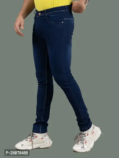 Stylish Blue Denim Solid Mid-Rise Jeans For Men-thumb0