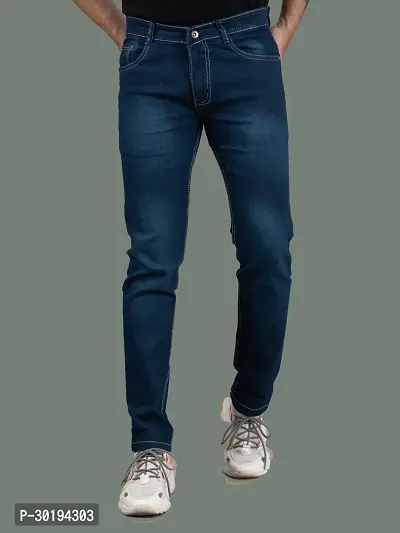 Stylish Blue Denim Faded Mid-Rise Jeans For Men-thumb3