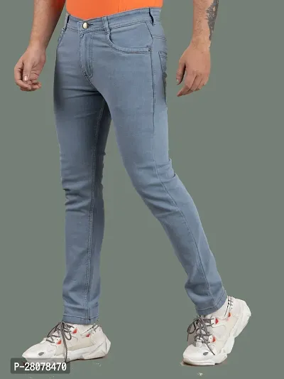 Stylish Grey Denim Solid Mid-Rise Jeans For Men-thumb0