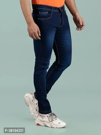 Stylish Blue Denim Faded Mid-Rise Jeans For Men-thumb3