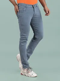 Stylish Grey Denim Solid Mid-Rise Jeans For Men-thumb1