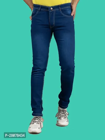 Stylish Blue Denim Solid Mid-Rise Jeans For Men-thumb4