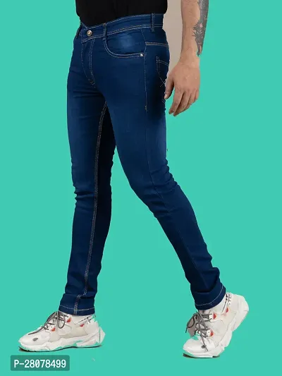 Stylish Blue Denim Solid Mid-Rise Jeans For Men-thumb0