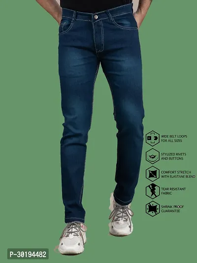 Stylish Blue Denim Faded Mid-Rise Jeans For Men-thumb4