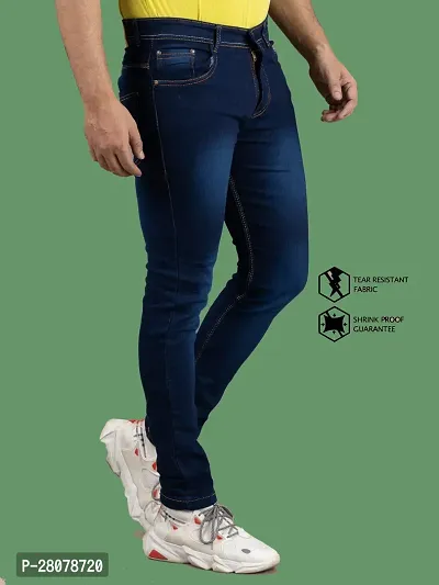 Stylish Blue Denim Solid Mid-Rise Jeans For Men-thumb3