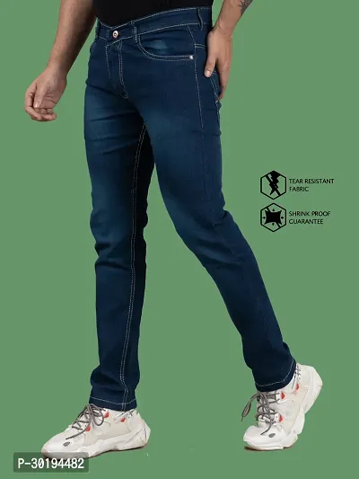 Stylish Blue Denim Faded Mid-Rise Jeans For Men-thumb0