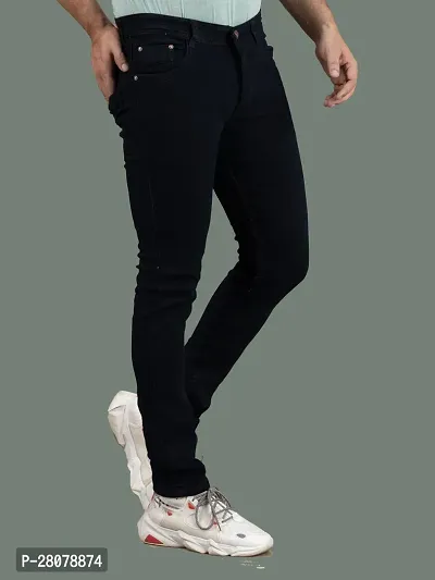 Stylish Black Denim Solid Mid-Rise Jeans For Men-thumb2