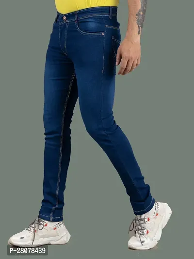 Stylish Blue Denim Solid Mid-Rise Jeans For Men-thumb0