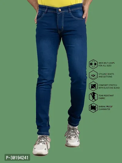 Stylish Blue Denim Faded Mid-Rise Jeans For Men-thumb4