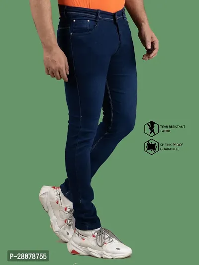 Stylish Blue Denim Solid Mid-Rise Jeans For Men-thumb3