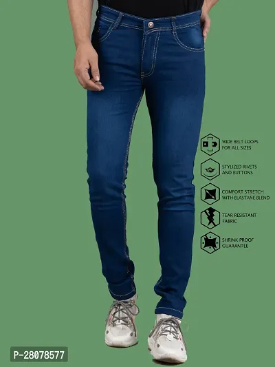 Stylish Blue Denim Solid Mid-Rise Jeans For Men-thumb4