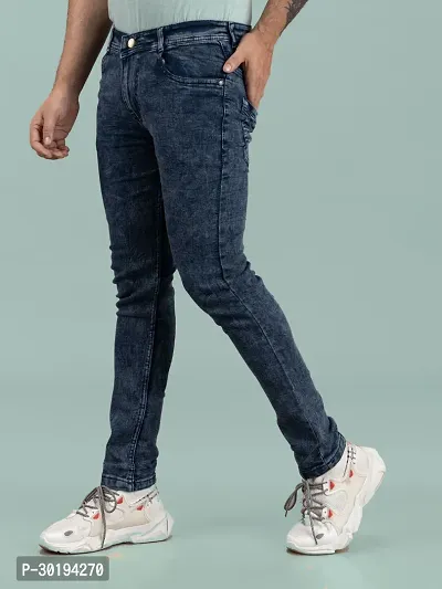 Stylish Blue Denim Solid Mid-Rise Jeans For Men-thumb0