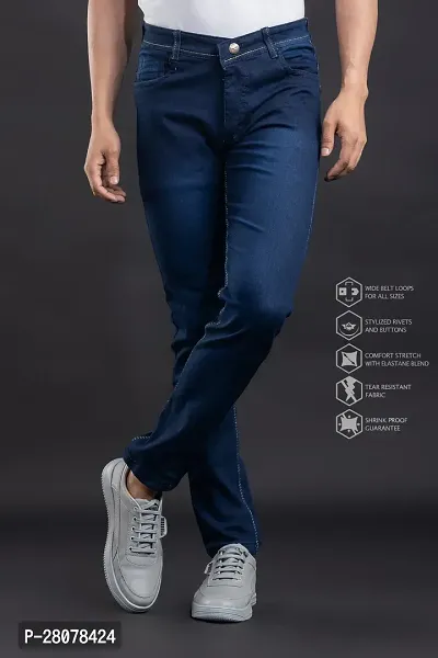 Stylish Blue Denim Solid Mid-Rise Jeans For Men-thumb0