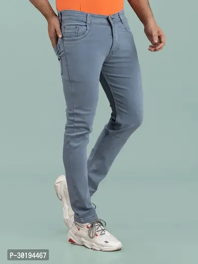 Stylish Blue Denim Solid Mid-Rise Jeans For Men-thumb2