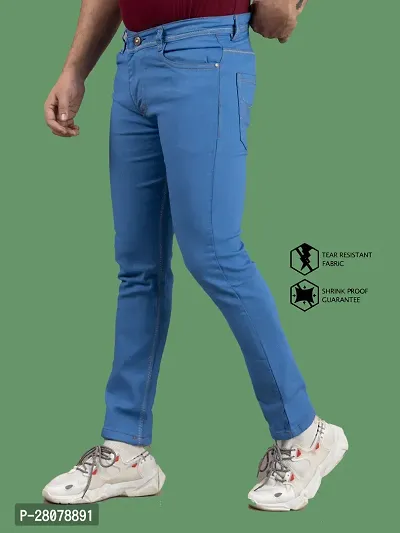 Stylish Blue Denim Solid Mid-Rise Jeans For Men-thumb0