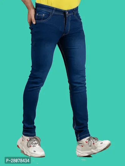 Stylish Blue Denim Solid Mid-Rise Jeans For Men-thumb3