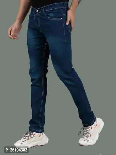 Stylish Blue Denim Faded Mid-Rise Jeans For Men-thumb0