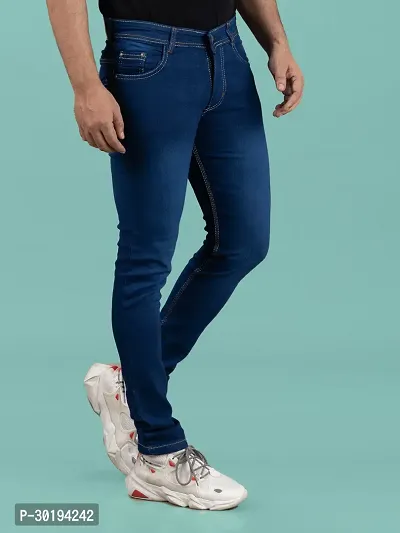 Stylish Blue Denim Faded Mid-Rise Jeans For Men-thumb3