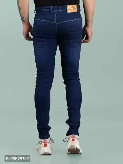 Stylish Blue Denim Solid Mid-Rise Jeans For Men-thumb2