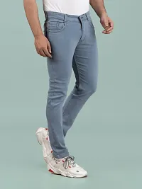 Stylish Blue Denim Solid Mid-Rise Jeans For Men-thumb2